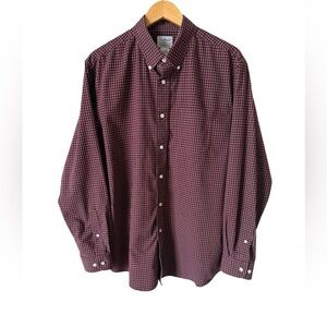 L.L. Bean Mens L Regular Burgundy Plaid Slightly Fitted Button Down Shirt Cotton